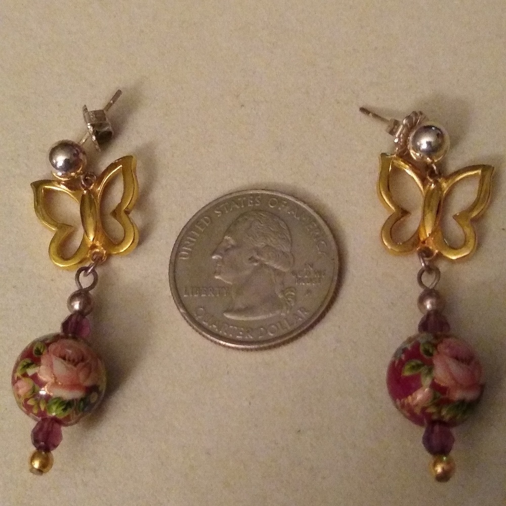 14GF two-tone Butterfly enamel earrings